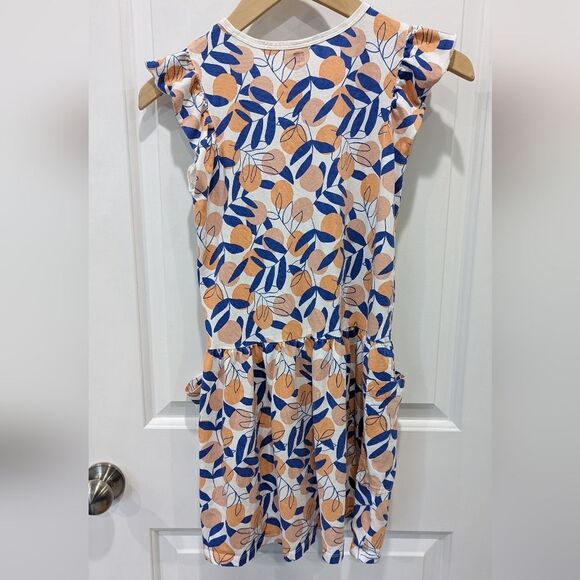 Tea Collection Orange Peach Fruit Blue Sun Dress Cotton Summer Girls Size 12 - Picture 4 of 7
